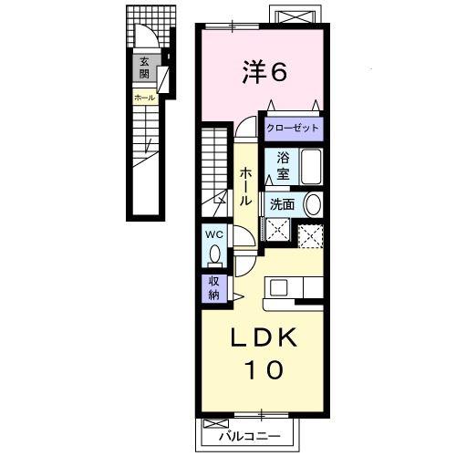 MSGARDENA棟(1LDK/2階)の間取り写真
