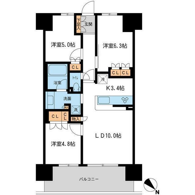 BLESS宮崎台(3LDK/3階)の間取り写真