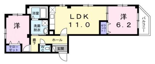 ル フェール プラ 阿佐ヶ谷(2LDK/1階)の間取り写真