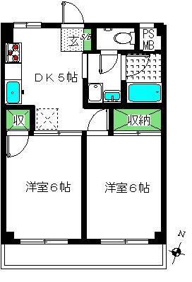 ヴァルツ南台(2DK/2階)の間取り写真