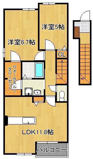 ホワイトハウスⅡ番館(2LDK/2階)の間取り写真