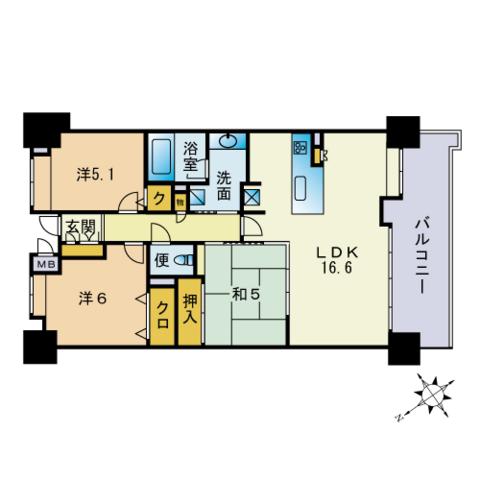 ロフティ吉塚駅前一番館(3LDK/5階)の間取り写真
