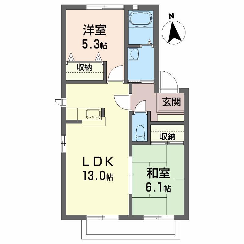 クレール林崎 B棟(2LDK/2階)の間取り写真