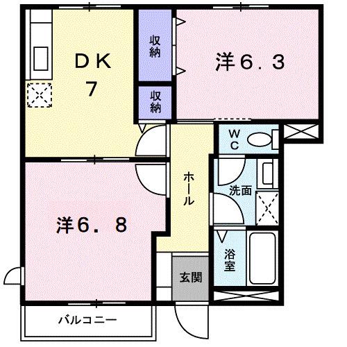 まっちゃハウス II D(2DK/1階)の間取り写真