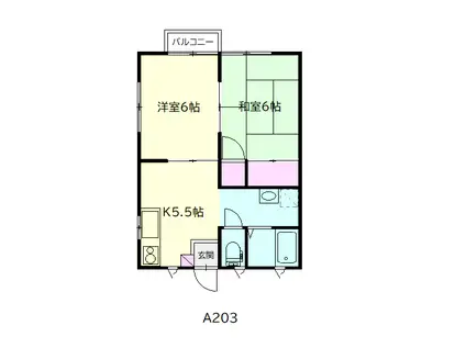 ハイツドマーニA棟(2K/2階)の間取り写真