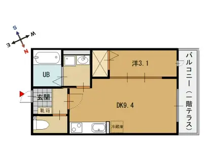 SKYII(1DK/1階)の間取り写真