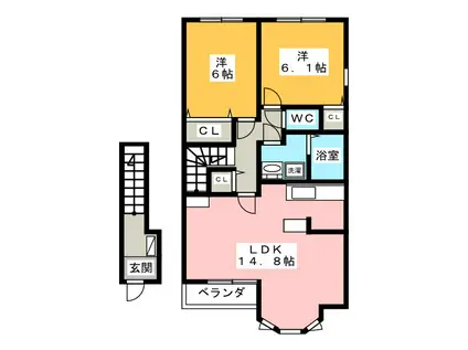 ラ・ミア・カーサB(2LDK/2階)の間取り写真