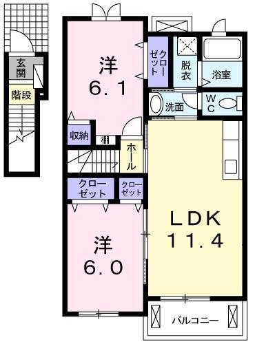 パーチェ B(2LDK/2階)の間取り写真