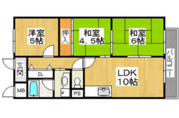 コーポおくだ(3LDK/2階)の間取り写真