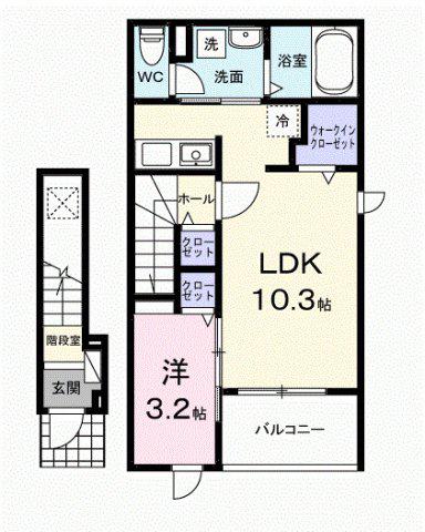 ヒカルサ佐久猿久保I(1LDK/2階)の間取り写真