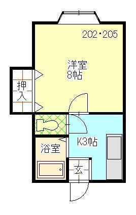 ハイツ陽明(1K/2階)の間取り写真