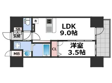 プレサンス立売堀ベルヴィル(1LDK/12階)の間取り写真