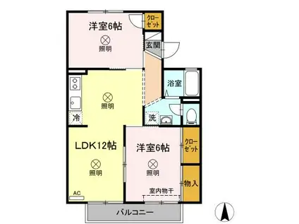 グレースタウン原B棟(2LDK/2階)の間取り写真