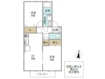 ルミエールD(2DK/2階)の間取り写真