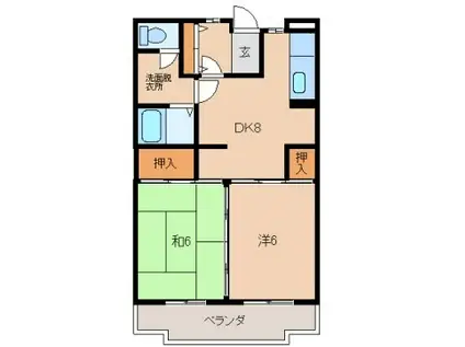 JR阪和線 紀伊駅 徒歩40分 5階建 築34年(2DK/5階)の間取り写真