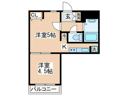 ウィンベルデュエット鴨居(2K/2階)の間取り写真