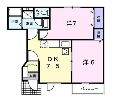 エレガンシアI(2DK/1階)の間取り写真