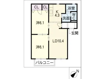 シンシア向山(2LDK/1階)の間取り写真