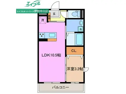 津市久居野村町マンション(1LDK/1階)の間取り写真
