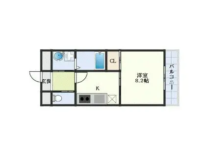 アンプルールフェールビエント高槻(1K/2階)の間取り写真