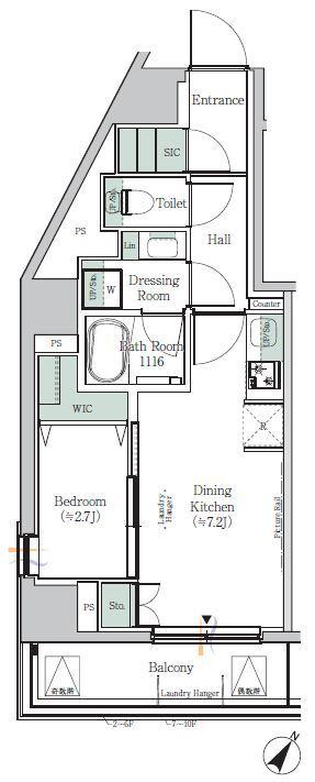 ONE ROOF RESIDENCE KIBA ウエスト(1DK/8階)の間取り写真