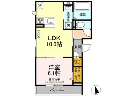 ディー パイナ 小机町2(1LDK/2階)の間取り写真