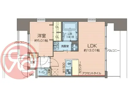 プレジオ難波EURO(1LDK/11階)の間取り写真