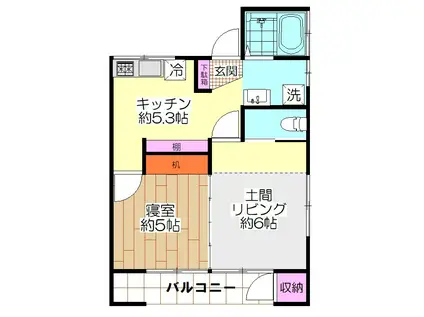 ワカミヤハイツ(2K/2階)の間取り写真