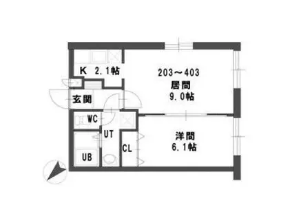 グランメール平和通V(1LDK/3階)の間取り写真