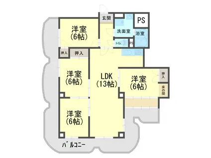 手柄コーポ2号館(4LDK/9階)の間取り写真