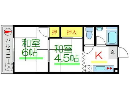 ハイツ岡(2K/1階)の間取り写真