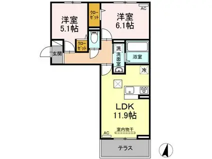 スカイビューR4(2LDK/1階)の間取り写真