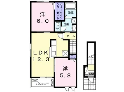 コンフォルターブル鹿嶋I(2LDK/2階)の間取り写真