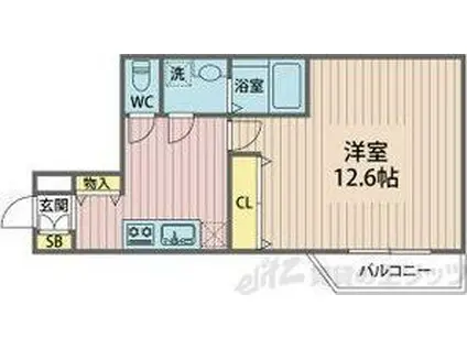 ノイヴェル小松(1DK/2階)の間取り写真