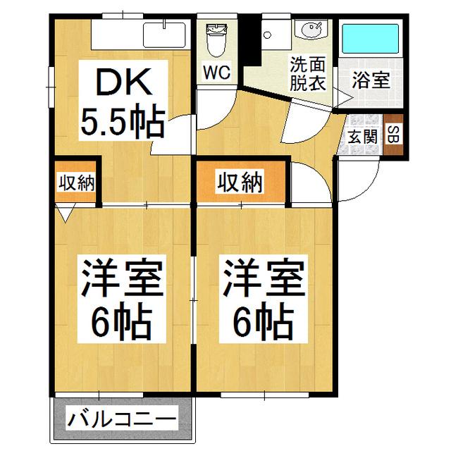 メナージやまもとC(2DK/2階)の間取り写真