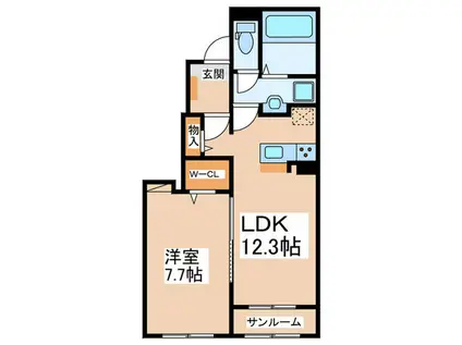 カーサ・フォレスタ C(1LDK/1階)の間取り写真