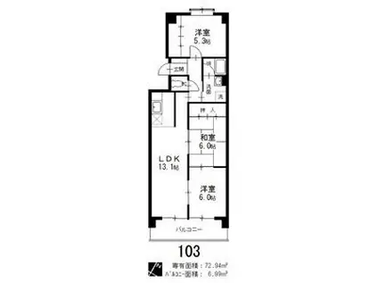 メゾン島田(3LDK/1階)の間取り写真