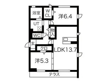 セレニティ III(2LDK/1階)の間取り写真