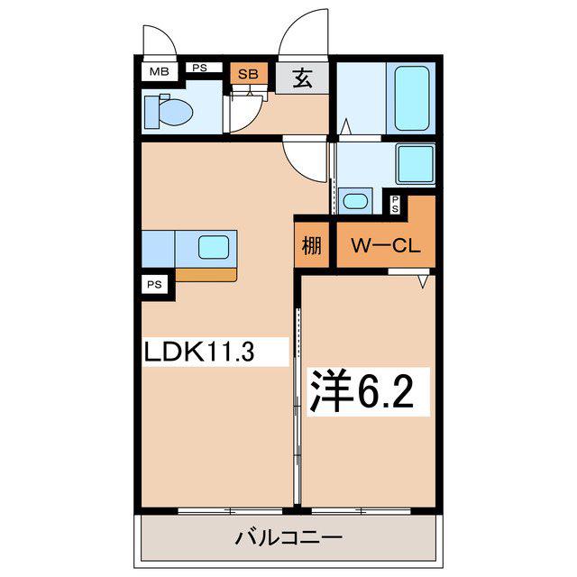 パークサイドメゾン小瀬(1LDK/1階)の間取り写真