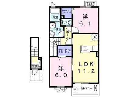 HAPPINESS UTO I(2LDK/2階)の間取り写真
