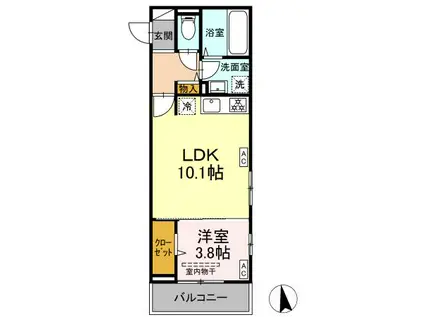 ディアライズ小郡船倉町B棟(1LDK/2階)の間取り写真