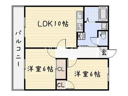 ロアンジュ下曽根(2LDK/2階)の間取り写真