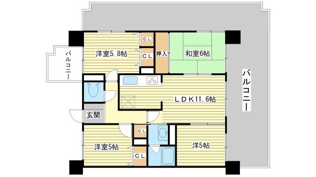 リベール姫路駅前II(3LDK/2階)の間取り写真
