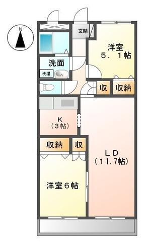 ルーエ 木太I(2LDK/2階)の間取り写真