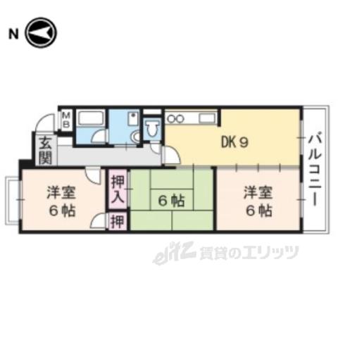 嵯峨野ロイヤルハイツ(3LDK/4階)の間取り写真