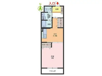 ルシェリア高木(1DK/2階)の間取り写真