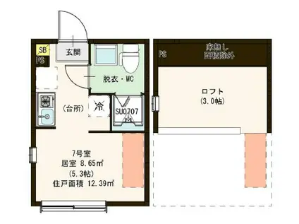リアント大山(ワンルーム/1階)の間取り写真