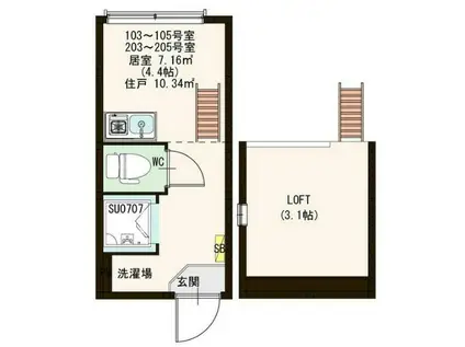 STAGE高田馬場(ワンルーム/1階)の間取り写真