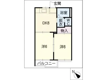 タウンしょうぶ池B(2DK/1階)の間取り写真