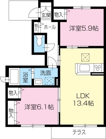 プロヌーブ吉野本町II(2LDK/1階)の間取り写真